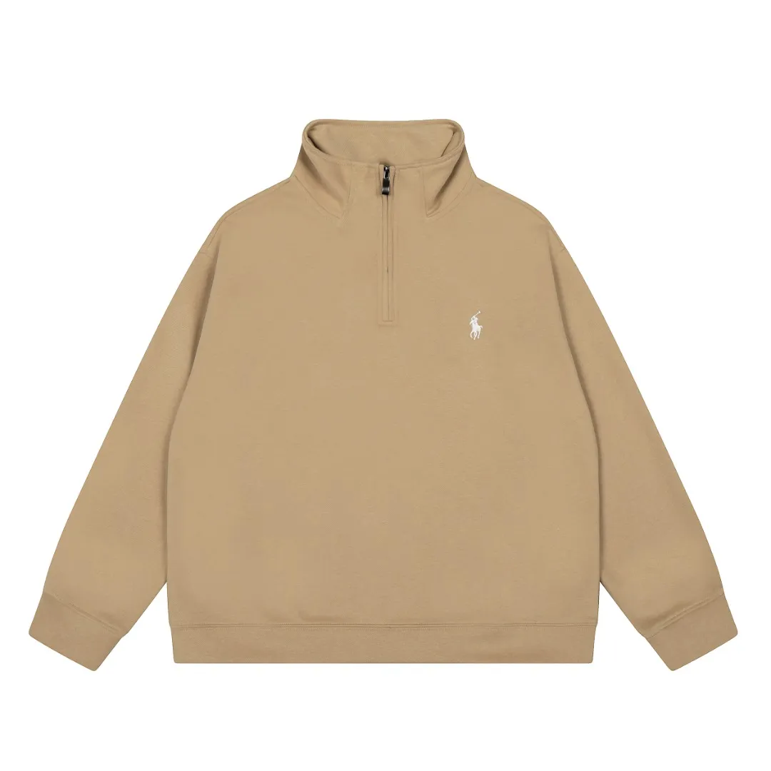 P220 Top quality" Style number: T5100# [Ralph Lauren classic pony embroidered half-zip lapel POLO sweatshirt] ✅Ralph Lauren Ralph Lauren autumn and winter basic versatile polo lapel sweatshirt for men and women couples ✅Moderate thickness, comfortable and soft fabric, strong breathability, can be worn alone or under, ✅Old money style, lazy style, popular retro style simple style, ✅Classic basic version Can be worn between 90kg and 160kg. ✅Wear alone in autumn and winter. Simple and easy to wear under the hood. Recommended for couples. Size: S-L. Color: Black Gray Khaki